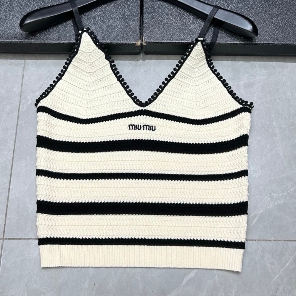 Miu Miu Black and Cream Knit Camisole
